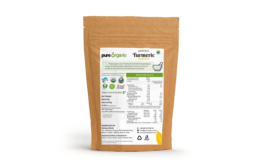 Pure Organio Organic Turmeric Powder    Pack  400 grams